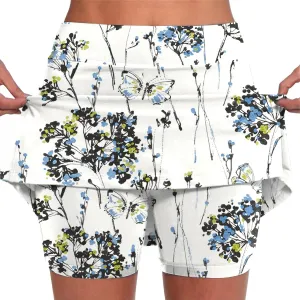 Womens Tennis Skirts with Pockets Tummy Control Floral Print Mini Skirt Workout Running Athletic Sports Golf Skorts Plus Size