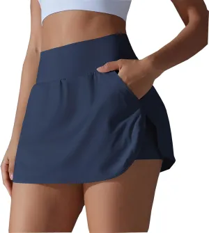 Womens Tennis Skorts Casual Trendy Skirt with Built-in Shorts Slimming Solid Golf Yoga Skort Summer Athletic Outfit
