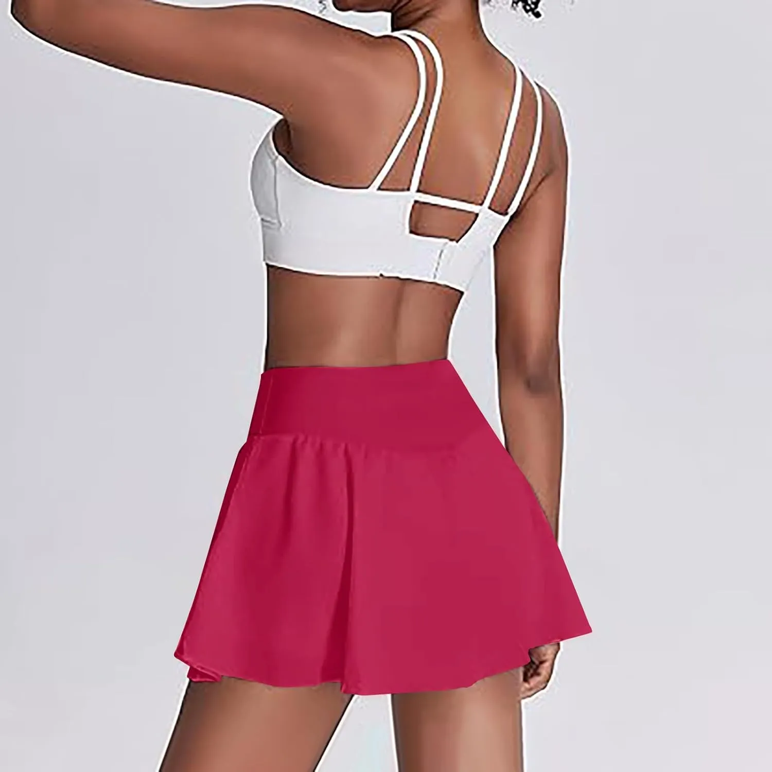 Women's Tennis Skorts Fashion Ruffle High-Waisted Skirt with Built-in Shorts Summer Solid Athletic Running Clothes