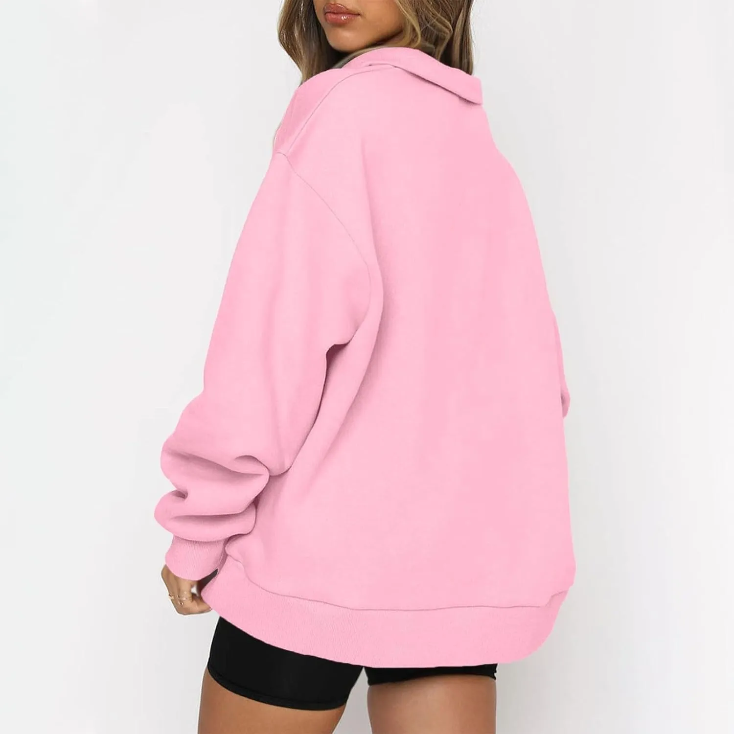 Womens Tops Long Sleeve Half Zip Sweatshirts Solid Color Lapel Pullover Casual Fashion Blouse Trendy Loose Fit Tops