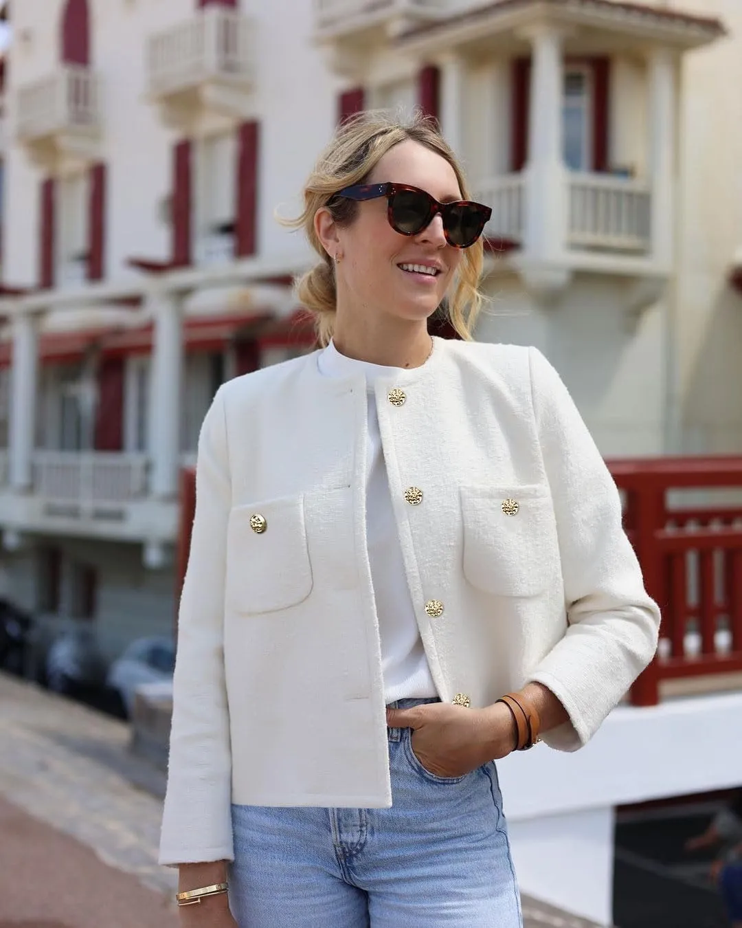 Women's Tweed Jackets Long Sleeve Business Button Down Casual Cropped Blazer with Pockets