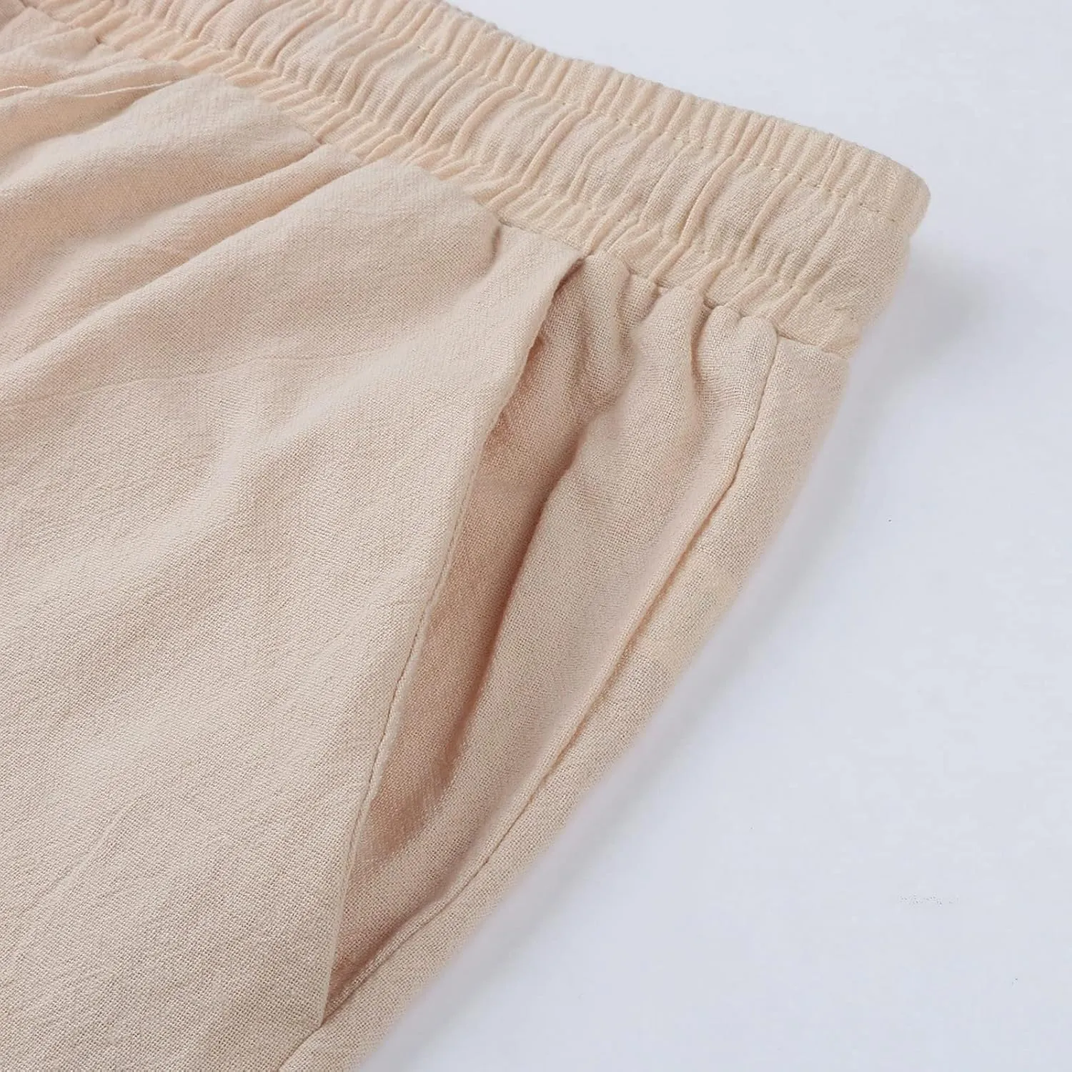 Women's Wide Leg Cotton Linen Pants Summer Flowy Beach Pants Drawstring High Waisted Palazzo Pants Plus Size Yoga Trousers