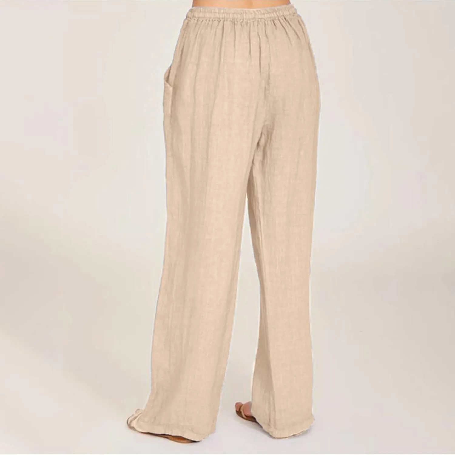 Women's Wide Leg Cotton Linen Pants Summer Flowy Beach Pants Drawstring High Waisted Palazzo Pants Plus Size Yoga Trousers