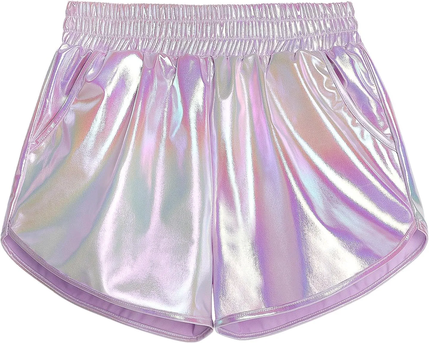 Women's Yoga Hot Shorts Elastic Waist Shiny Metallic Short Pants