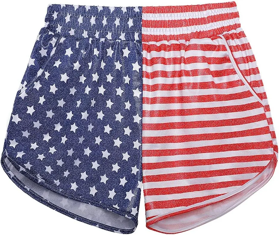 Women's Yoga Hot Shorts Elastic Waist Shiny Metallic Short Pants