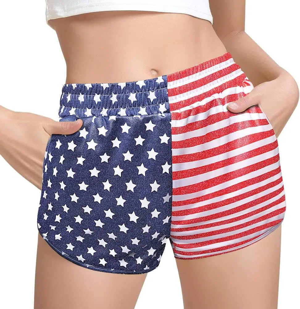 Women's Yoga Hot Shorts Elastic Waist Shiny Metallic Short Pants
