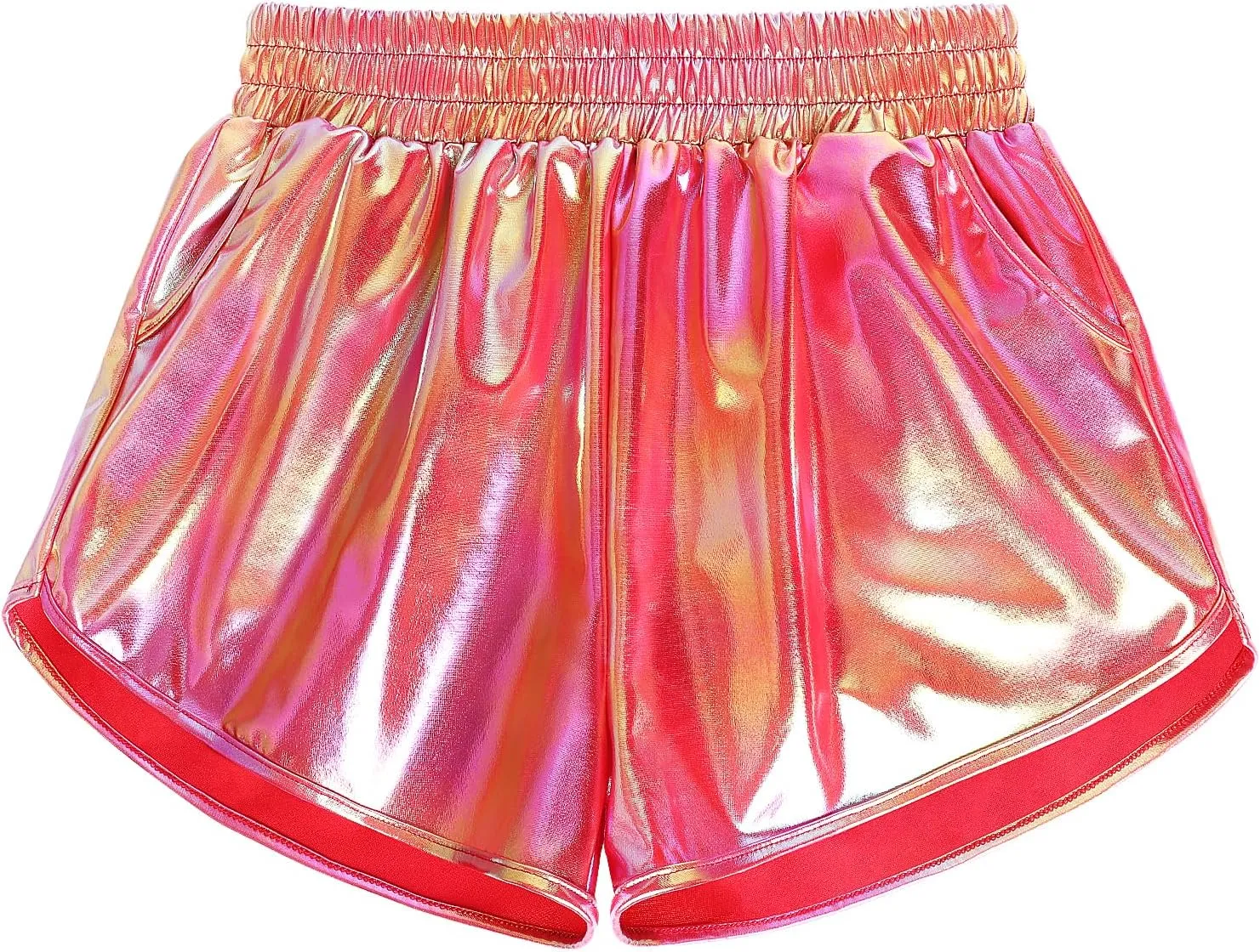 Women's Yoga Hot Shorts Elastic Waist Shiny Metallic Short Pants
