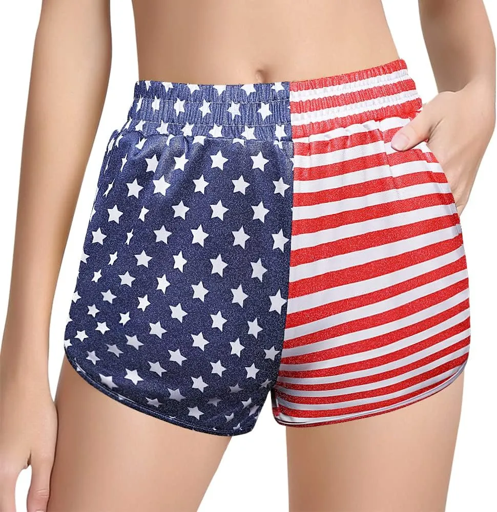 Women's Yoga Hot Shorts Elastic Waist Shiny Metallic Short Pants