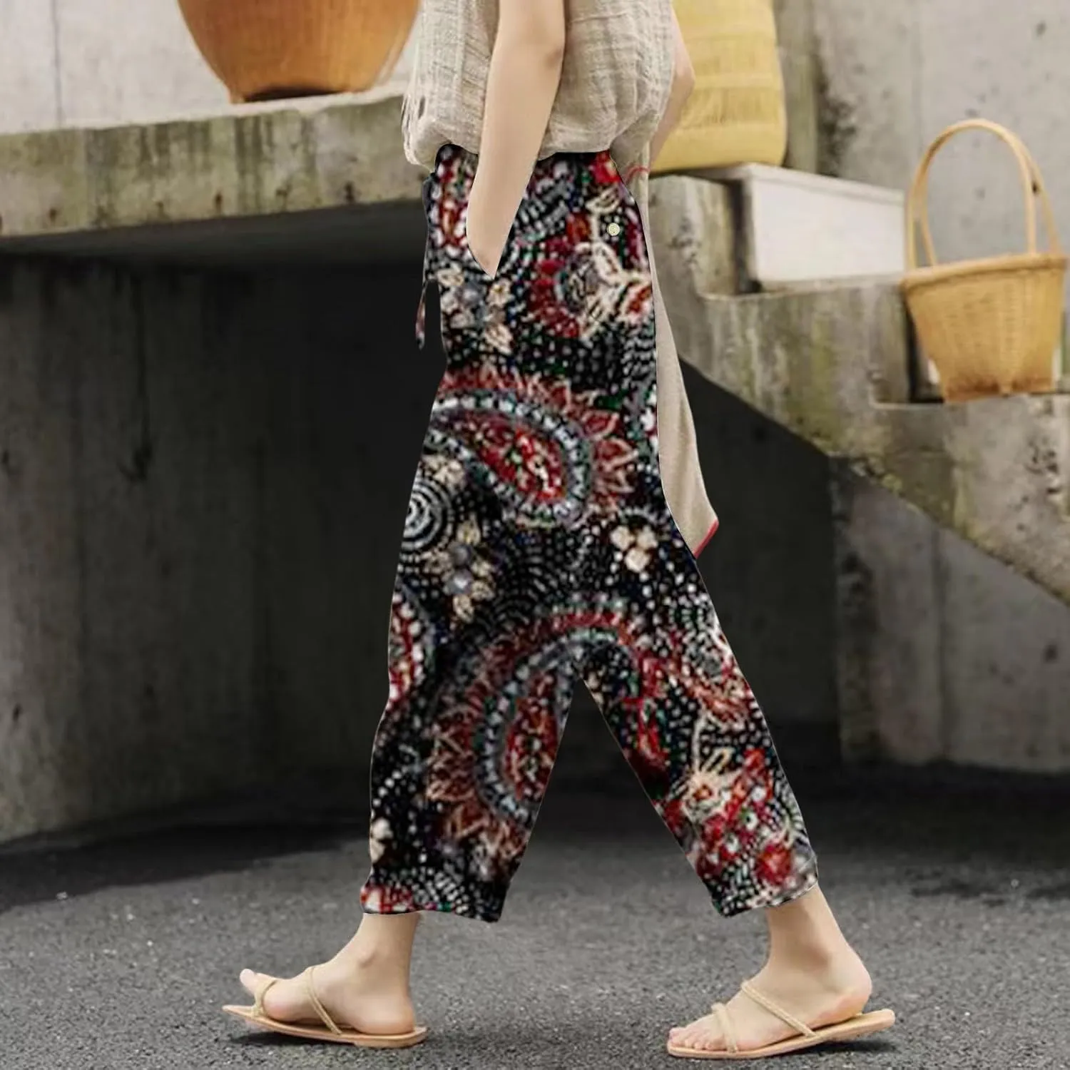 Workout Leggings for Women Casual Drawstring Pants Cotton Linen Pants Casual 2025 Women's Bottoms Womens Workout