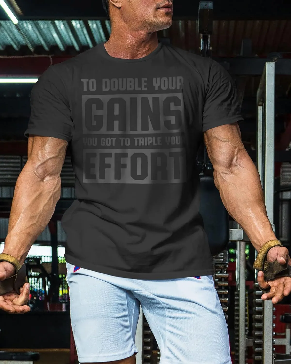 Workout Shirts for Men, to Double Your Gains Triple Your Effort Gym Shirt, Funny Lifting T-Shirt