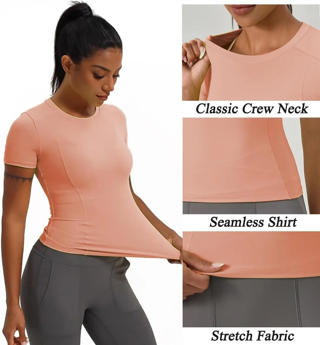Workout Tops for Women Seamless Short Sleeve Athletic Shirts Cool Dry Gym Yoga T-Shirt Sports Tees