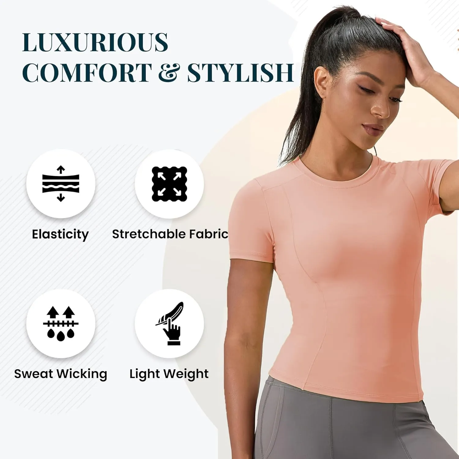 Workout Tops for Women Seamless Short Sleeve Athletic Shirts Cool Dry Gym Yoga T-Shirt Sports Tees