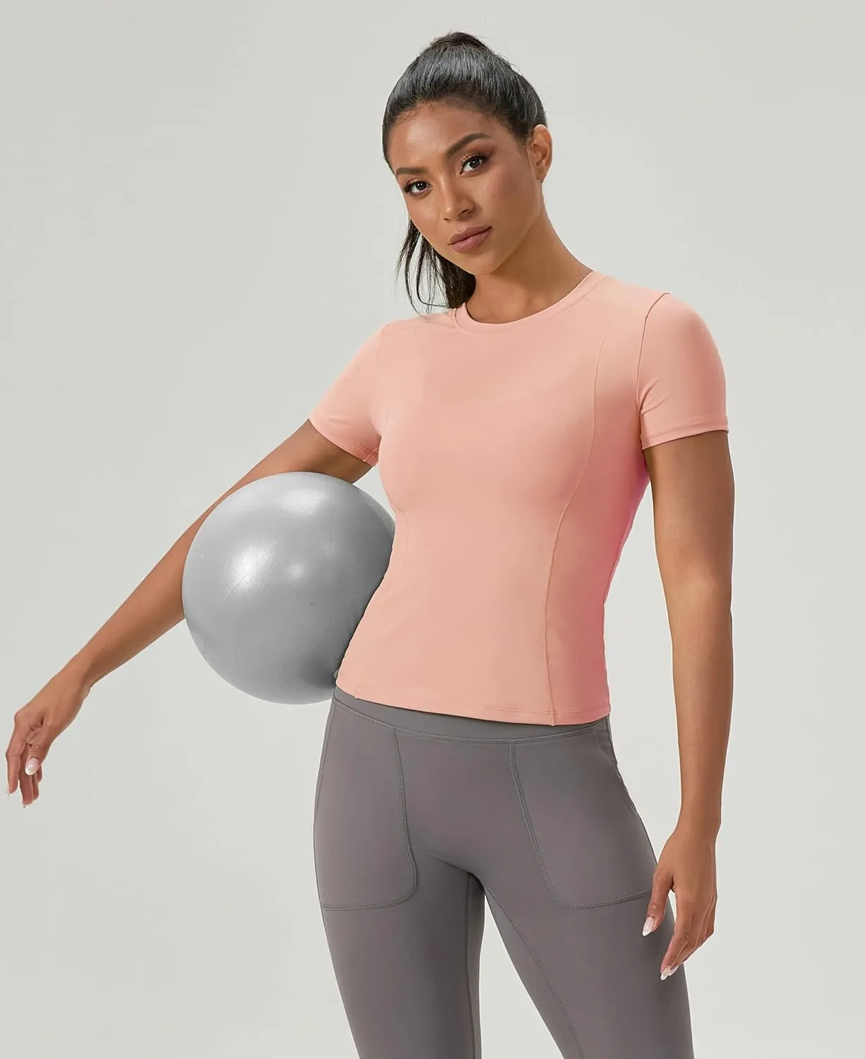 Workout Tops for Women Seamless Short Sleeve Athletic Shirts Cool Dry Gym Yoga T-Shirt Sports Tees