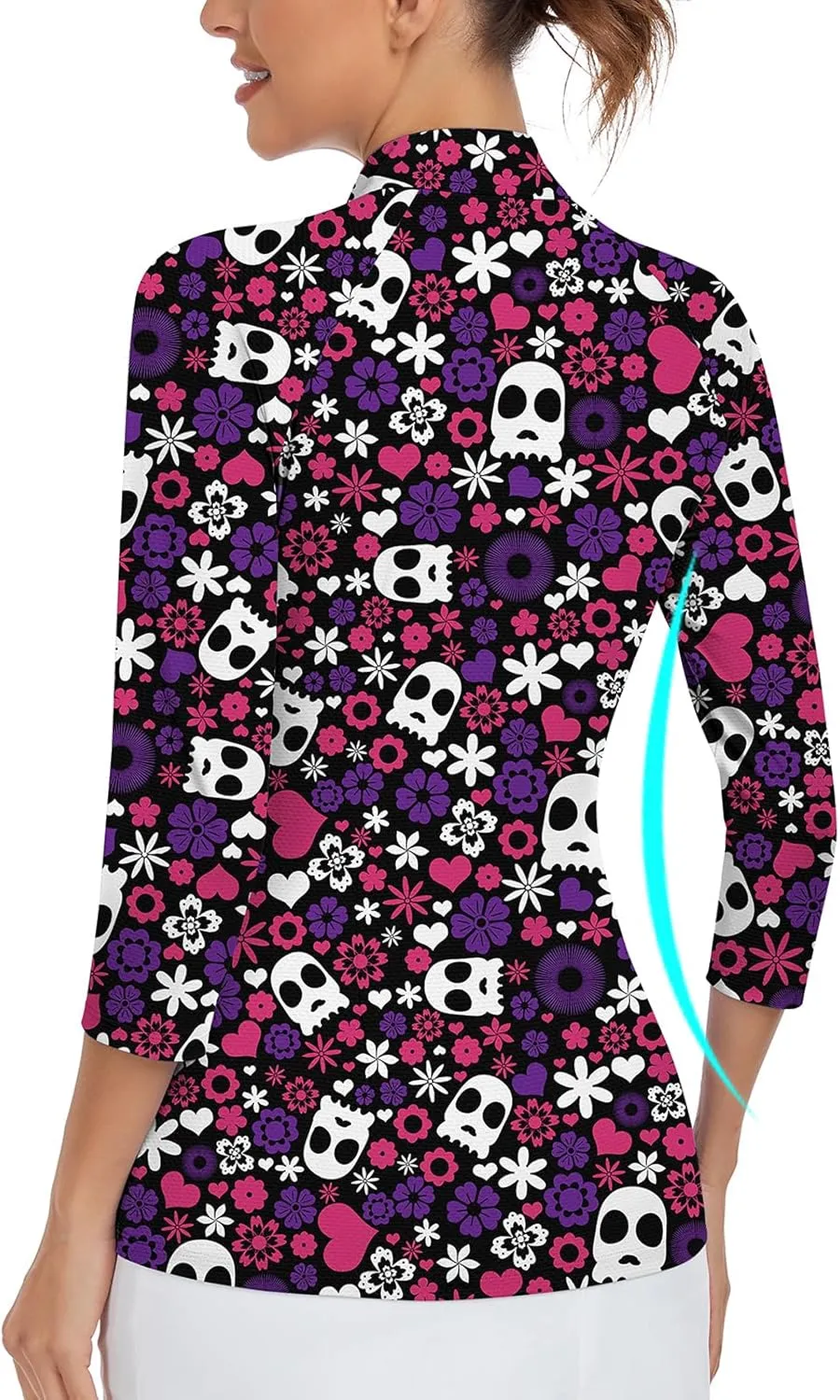 WOWENY Women's 3/4 Sleeve Athletic Golf Shirts Quarter Zip Pullover Collared T-Shirt Workout Print Tennis Top