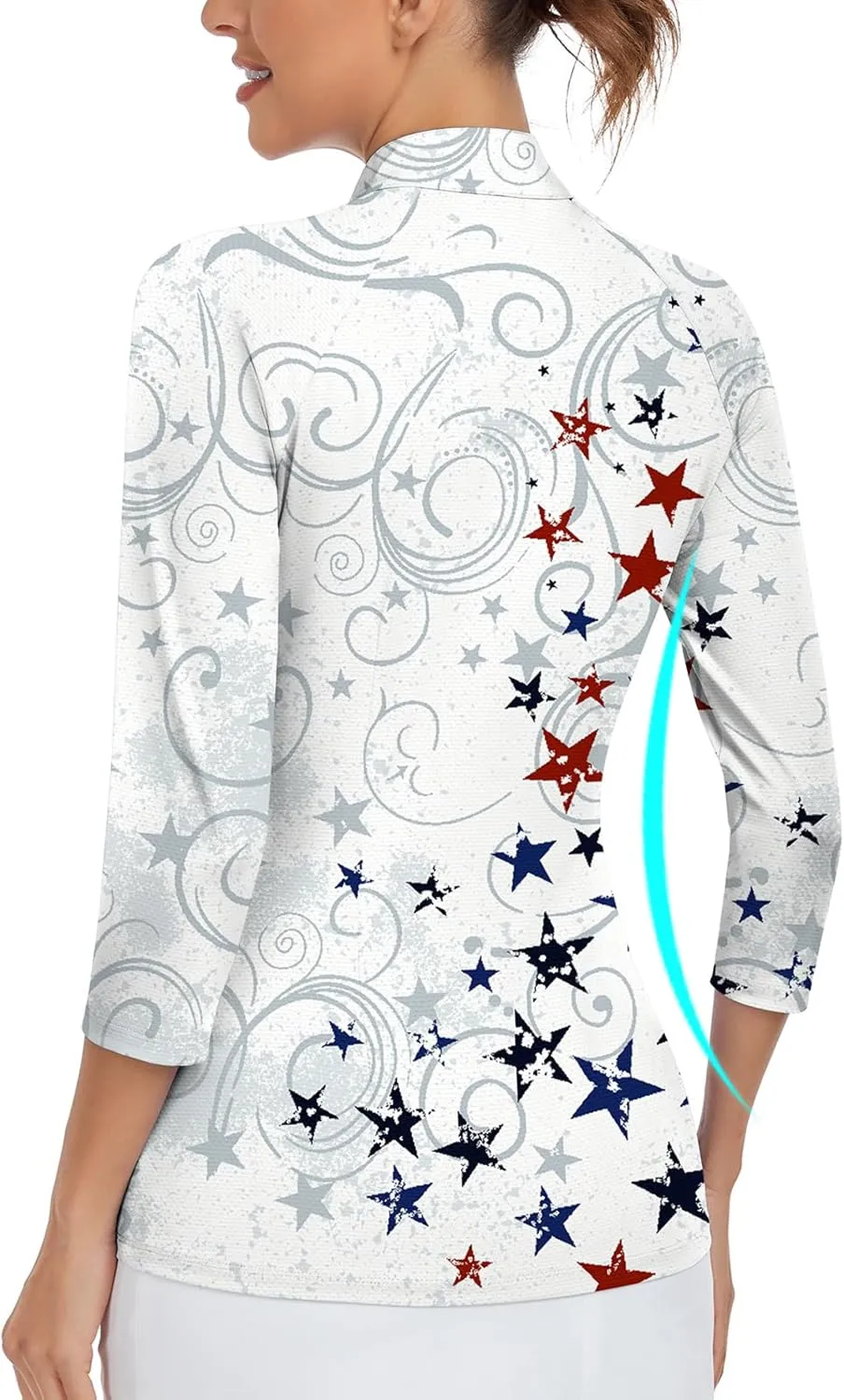 WOWENY Women's 3/4 Sleeve Athletic Golf Shirts Quarter Zip Pullover Collared T-Shirt Workout Print Tennis Top
