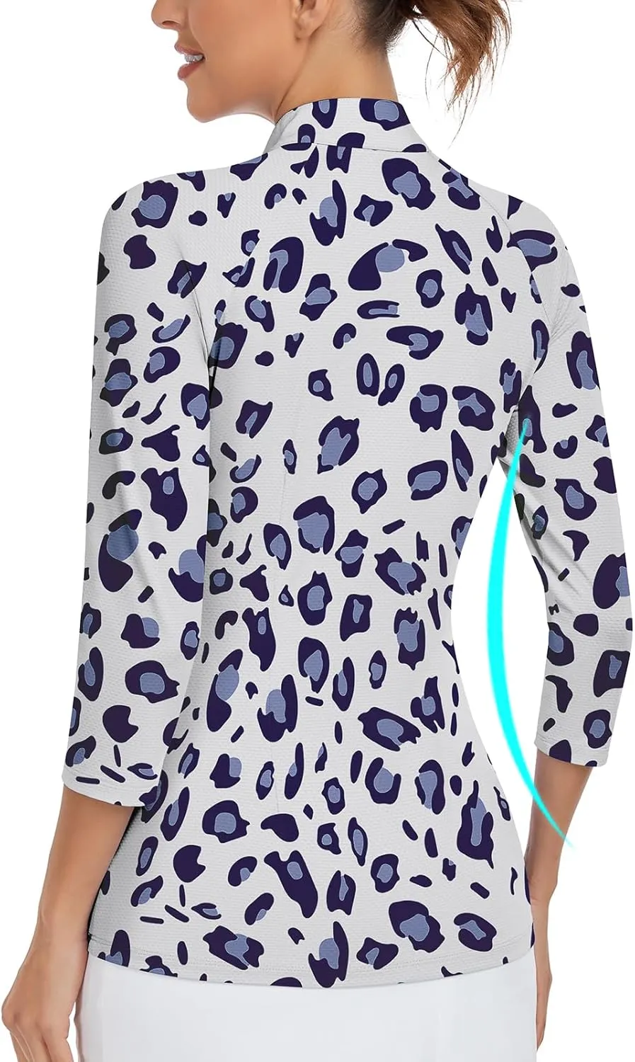 WOWENY Women's 3/4 Sleeve Athletic Golf Shirts Quarter Zip Pullover Collared T-Shirt Workout Print Tennis Top