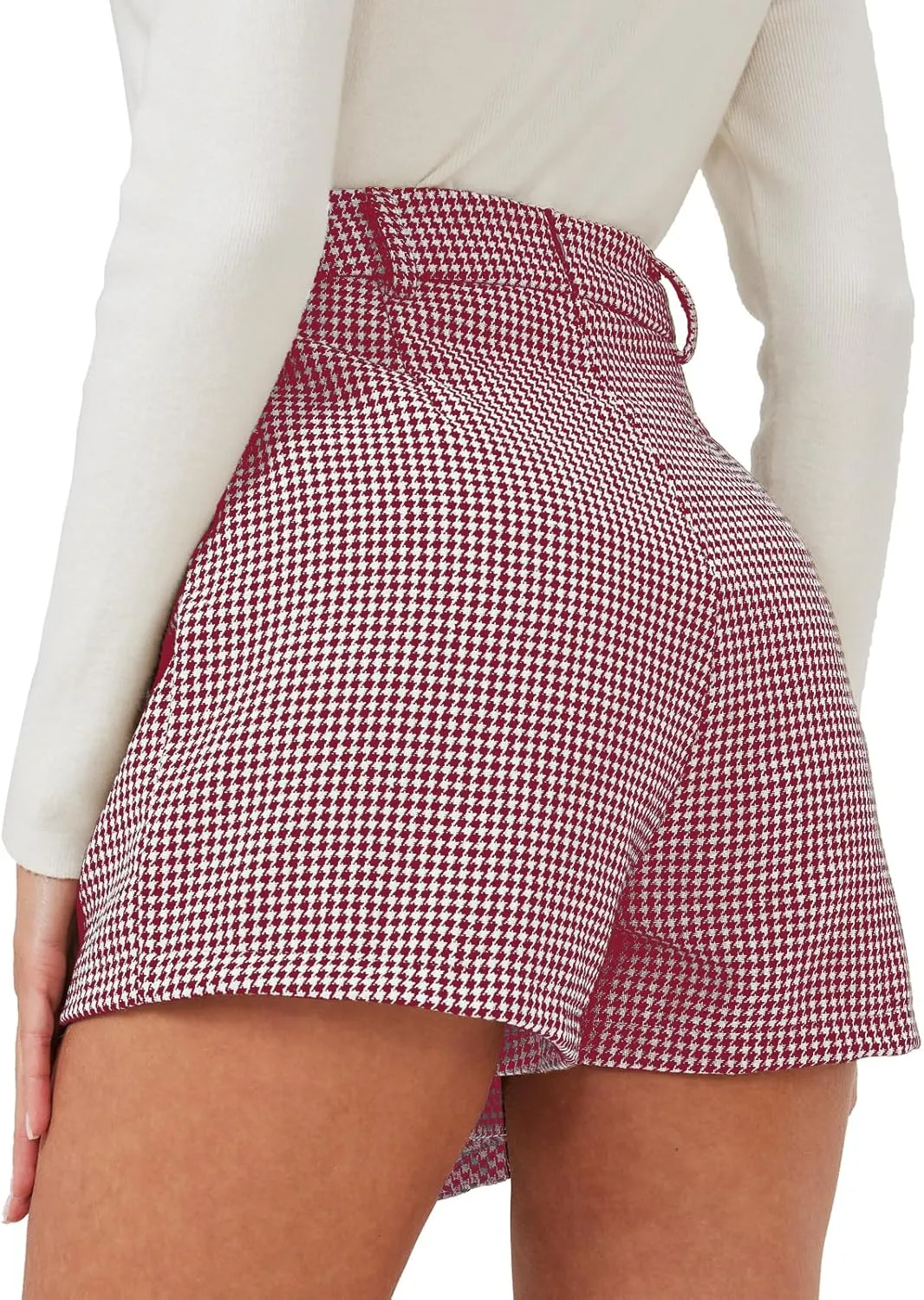 XinYangNi Women's Casual High Waisted Asymmetrical Hem A-line Plaid Faux Leather Dressy Wrap Skort Shorts