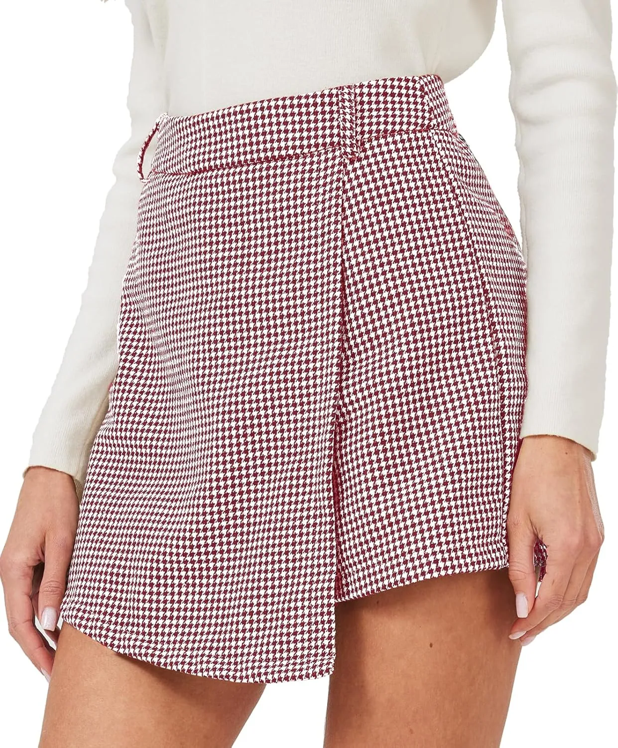 XinYangNi Women's Casual High Waisted Asymmetrical Hem A-line Plaid Faux Leather Dressy Wrap Skort Shorts