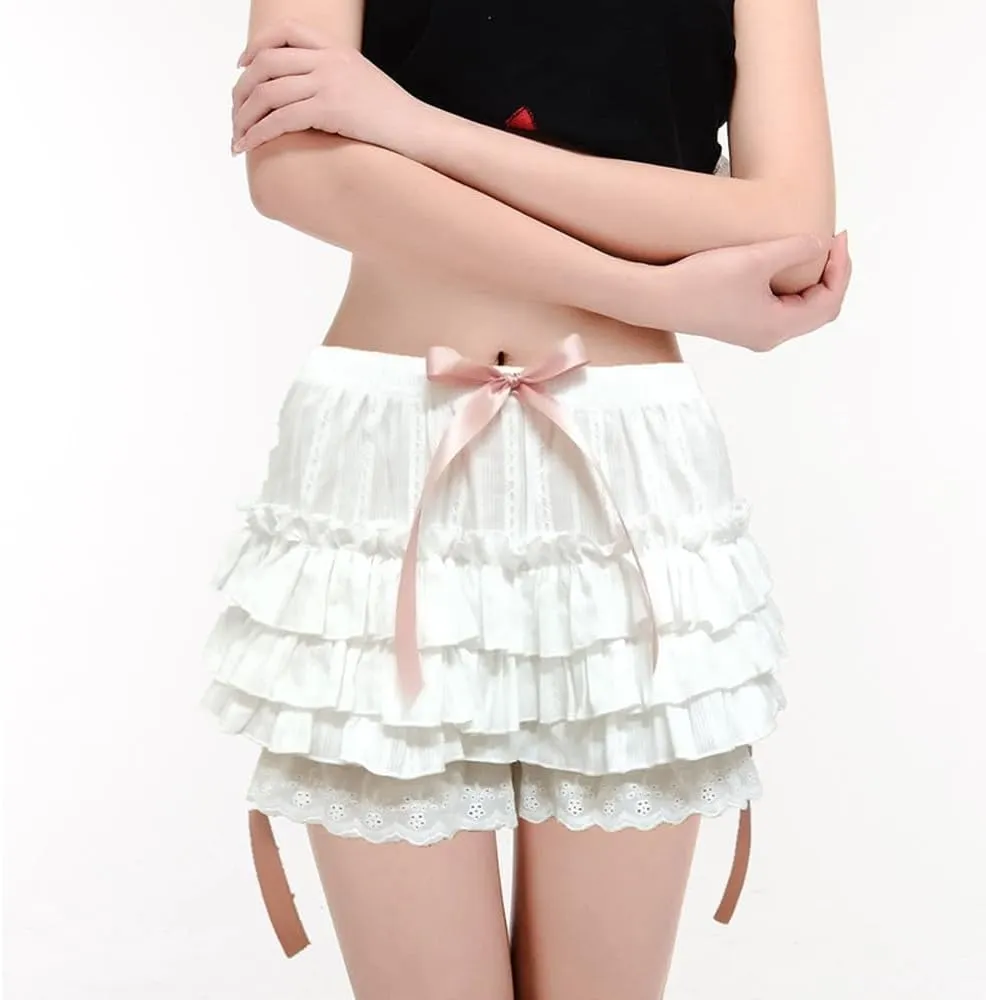 Y2k Lolita Bloomers Ruffle, Women Mini Cute Sweet Lace Layered Trim Bloomer, Women Lolita Bloomers, Pumpkin Shorts