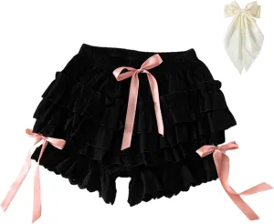 Y2k Lolita Bloomers Ruffle, Women Mini Cute Sweet Lace Layered Trim Bloomer, Women Lolita Bloomers, Pumpkin Shorts