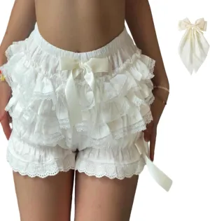 Y2k Lolita Bloomers Ruffle, Women Mini Cute Sweet Lace Layered Trim Bloomer, Women Lolita Bloomers, Pumpkin Shorts