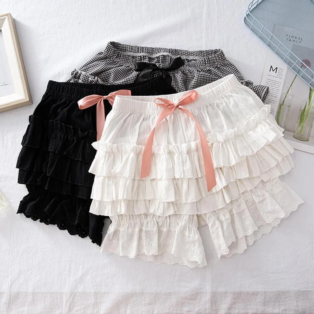 Y2k Lolita Bloomers Ruffle, Women Mini Cute Sweet Lace Layered Trim Bloomer, Women Lolita Bloomers, Pumpkin Shorts