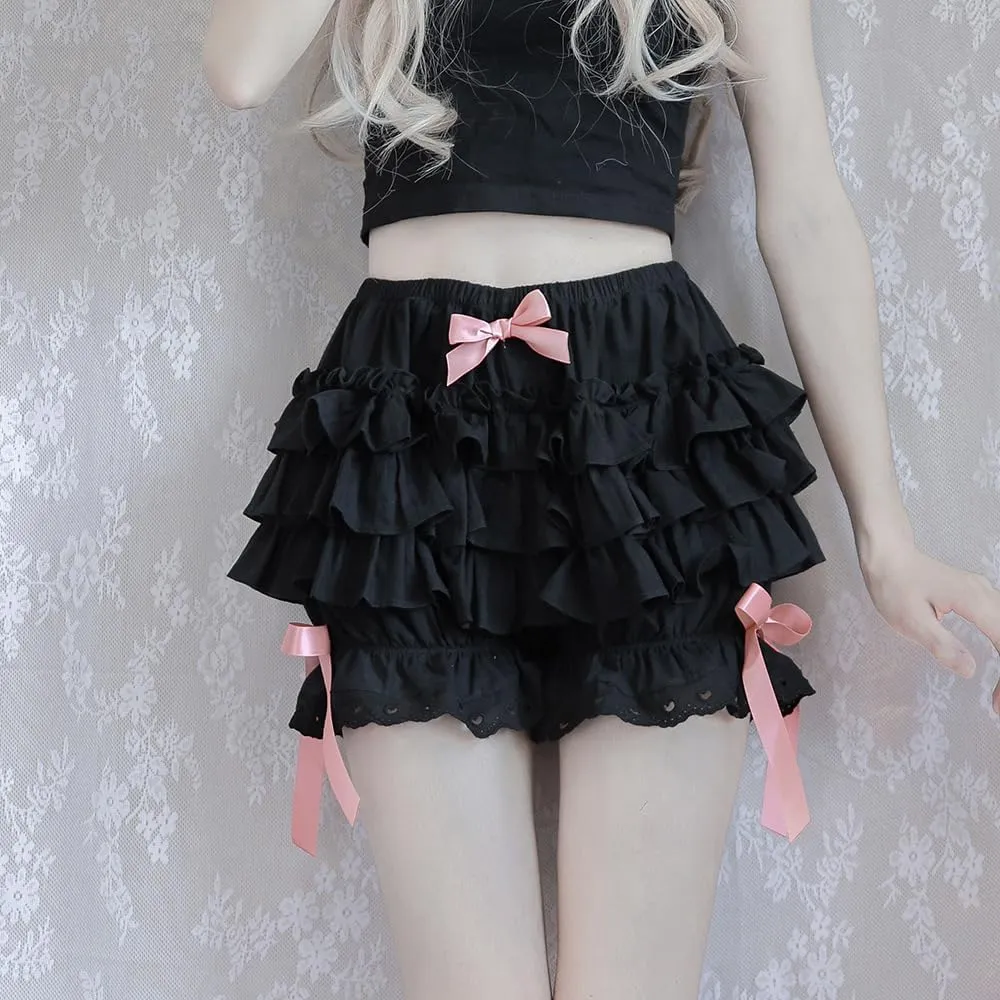 Y2k Lolita Bloomers Ruffle, Women Mini Cute Sweet Lace Layered Trim Bloomer, Women Lolita Bloomers, Pumpkin Shorts