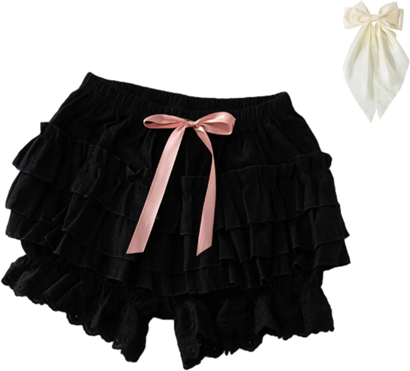 Y2k Lolita Bloomers Ruffle, Women Mini Cute Sweet Lace Layered Trim Bloomer, Women Lolita Bloomers, Pumpkin Shorts