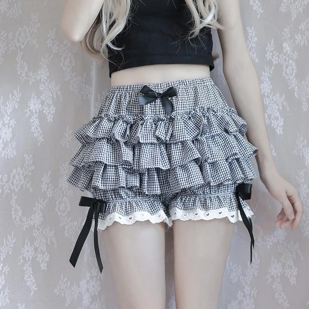 Y2k Lolita Bloomers Ruffle, Women Mini Cute Sweet Lace Layered Trim Bloomer, Women Lolita Bloomers, Pumpkin Shorts