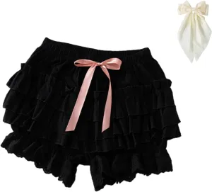 Y2k Lolita Bloomers Ruffle, Women Mini Cute Sweet Lace Layered Trim Bloomer, Women Lolita Bloomers, Pumpkin Shorts