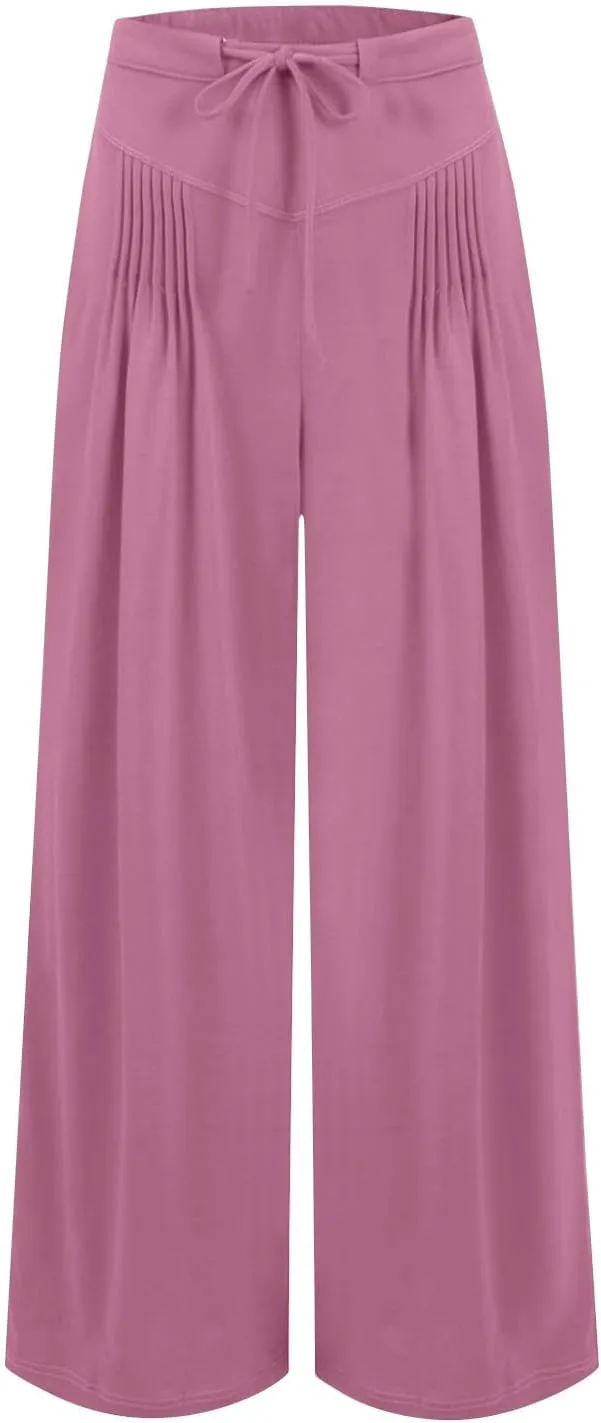 Yoga Pants Women with Pockets High Waist Wide Leg Flowy Palazzo Pants Summer Loose Fit Comfy Capri Trousers