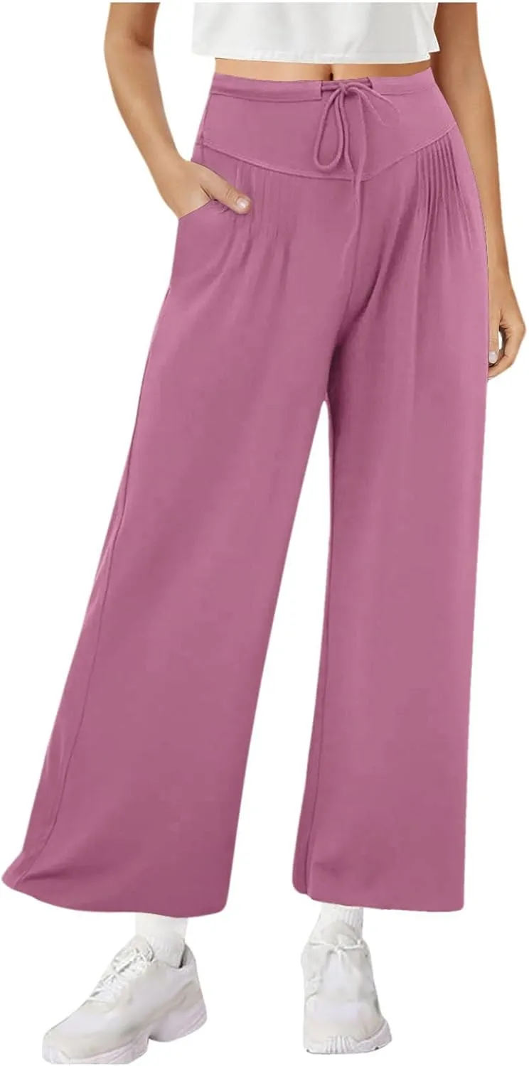 Yoga Pants Women with Pockets High Waist Wide Leg Flowy Palazzo Pants Summer Loose Fit Comfy Capri Trousers