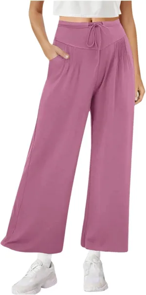 Yoga Pants Women with Pockets High Waist Wide Leg Flowy Palazzo Pants Summer Loose Fit Comfy Capri Trousers