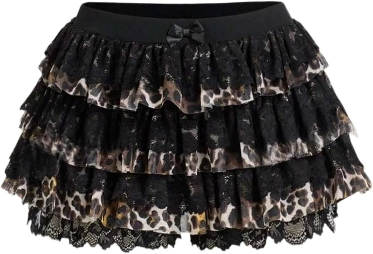 ZAFUL Women's Y2k Summer Shorts Mesh Lace Layered Ruffle Trim Skirts Cute Bow Waist Mini Skorts