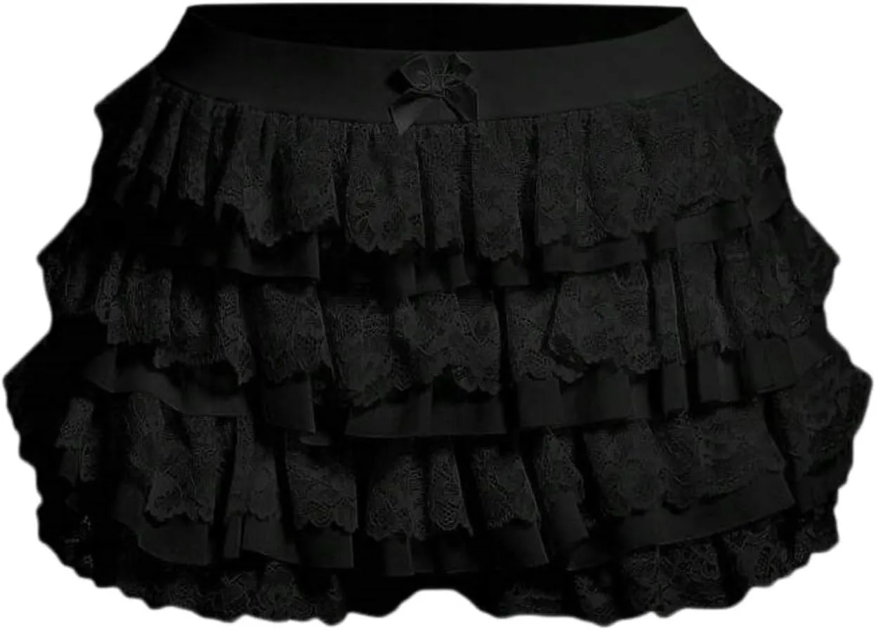 ZAFUL Women's Y2k Summer Shorts Mesh Lace Layered Ruffle Trim Skirts Cute Bow Waist Mini Skorts