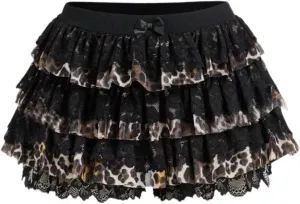 ZAFUL Women's Y2k Summer Shorts Mesh Lace Layered Ruffle Trim Skirts Cute Bow Waist Mini Skorts