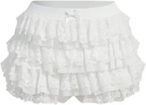 ZAFUL Women's Y2k Summer Shorts Mesh Lace Layered Ruffle Trim Skirts Cute Bow Waist Mini Skorts