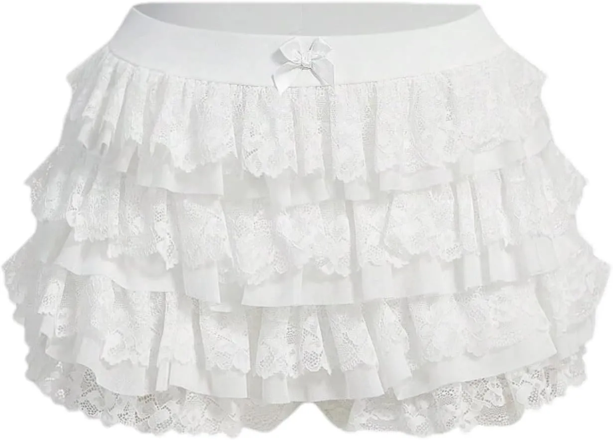 ZAFUL Women's Y2k Summer Shorts Mesh Lace Layered Ruffle Trim Skirts Cute Bow Waist Mini Skorts