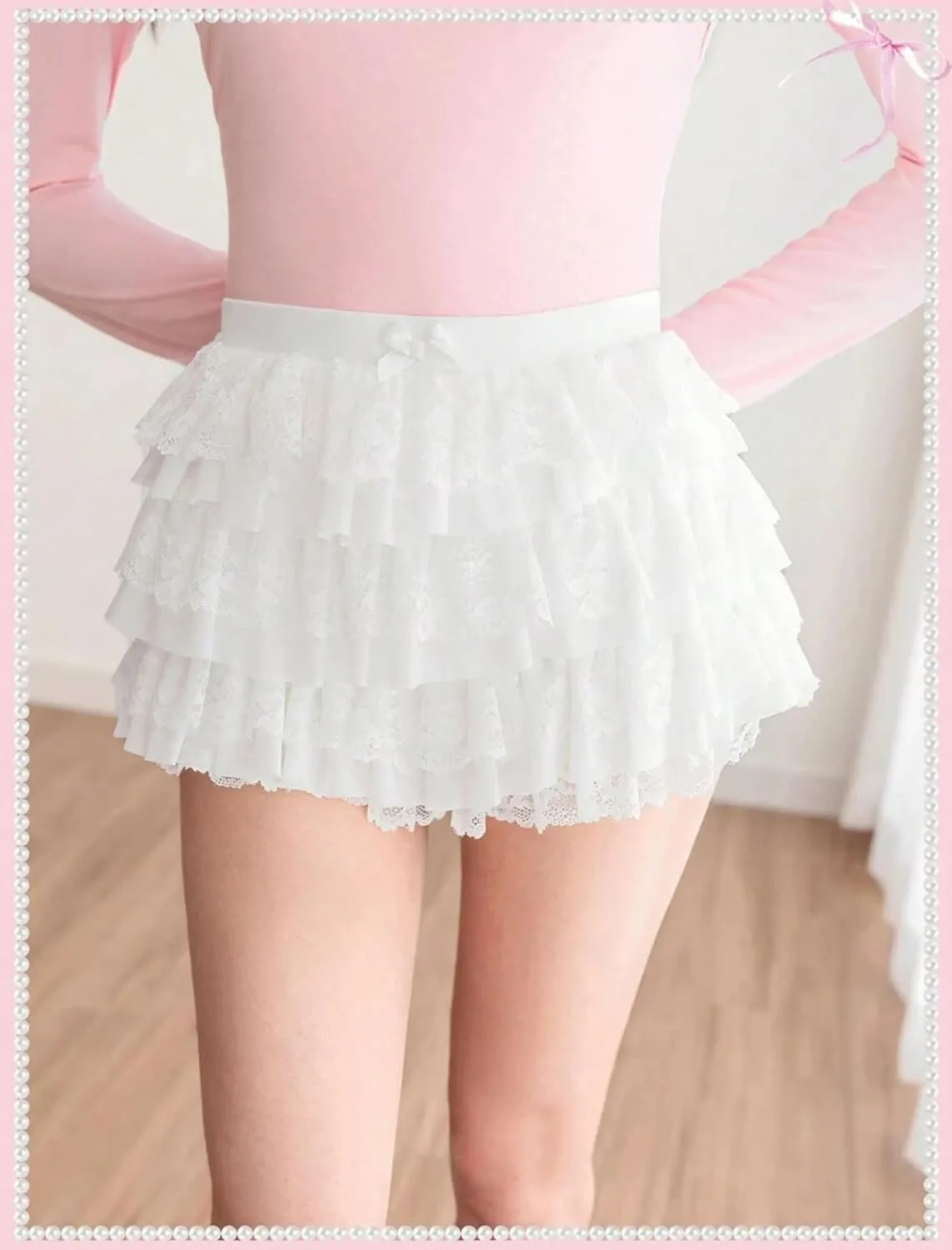 ZAFUL Women's Y2k Summer Shorts Mesh Lace Layered Ruffle Trim Skirts Cute Bow Waist Mini Skorts