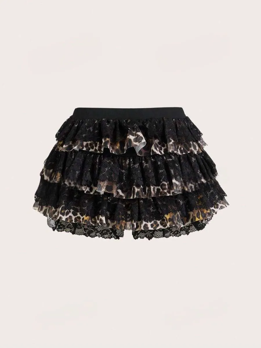 ZAFUL Women's Y2k Summer Shorts Mesh Lace Layered Ruffle Trim Skirts Cute Bow Waist Mini Skorts