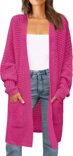 ZESICA Women's Fall Long Batwing Sleeve Open Front Chunky Knit Cardigan Sweater