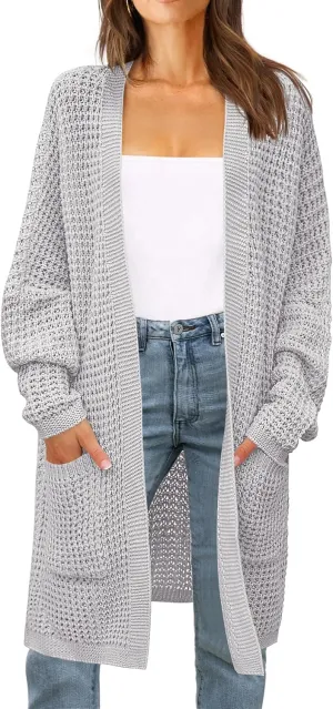 ZESICA Women's Fall Long Batwing Sleeve Open Front Chunky Knit Cardigan Sweater
