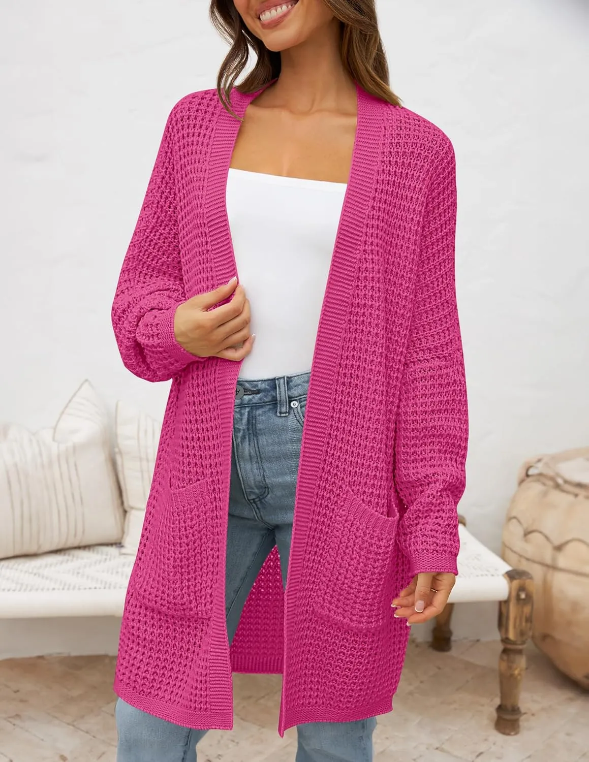 ZESICA Women's Fall Long Batwing Sleeve Open Front Chunky Knit Cardigan Sweater