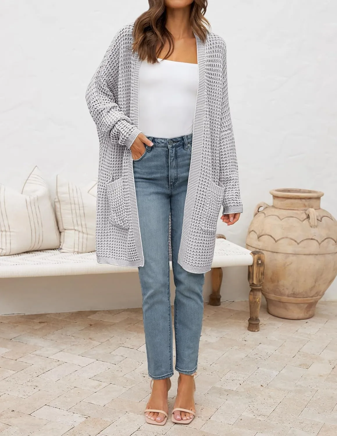 ZESICA Women's Fall Long Batwing Sleeve Open Front Chunky Knit Cardigan Sweater