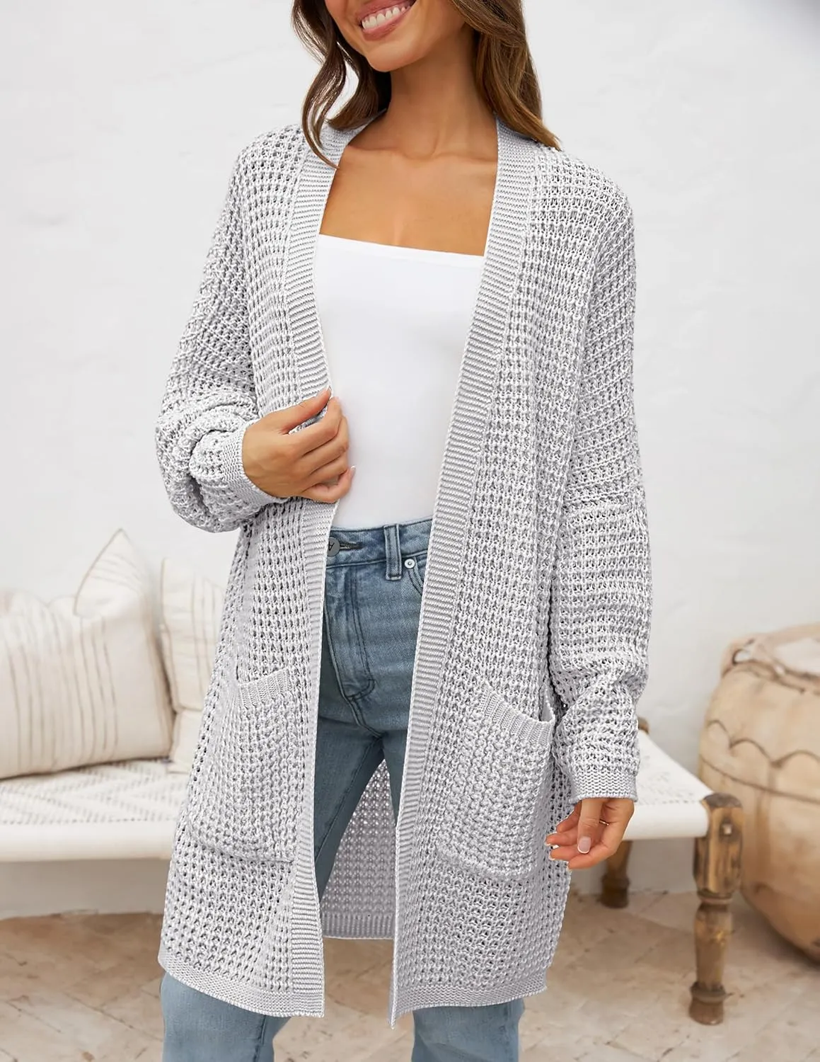 ZESICA Women's Fall Long Batwing Sleeve Open Front Chunky Knit Cardigan Sweater