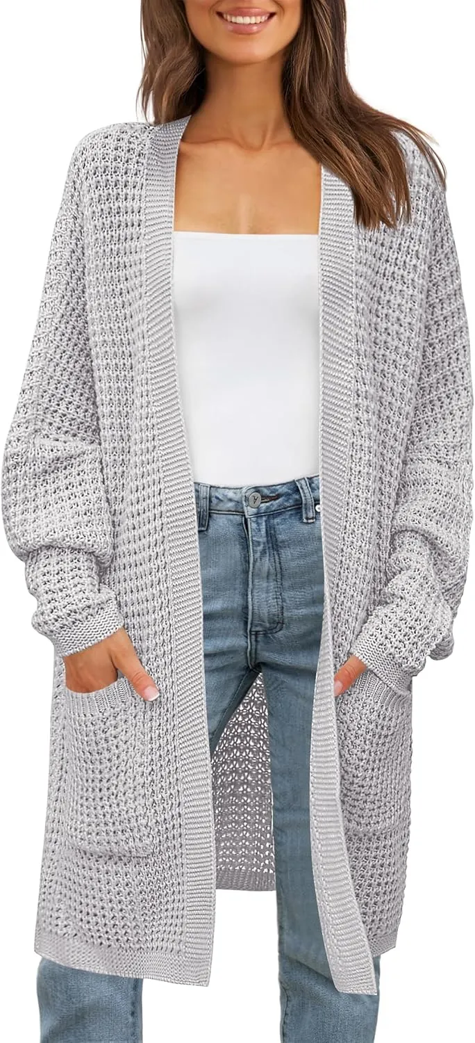 ZESICA Women's Fall Long Batwing Sleeve Open Front Chunky Knit Cardigan Sweater