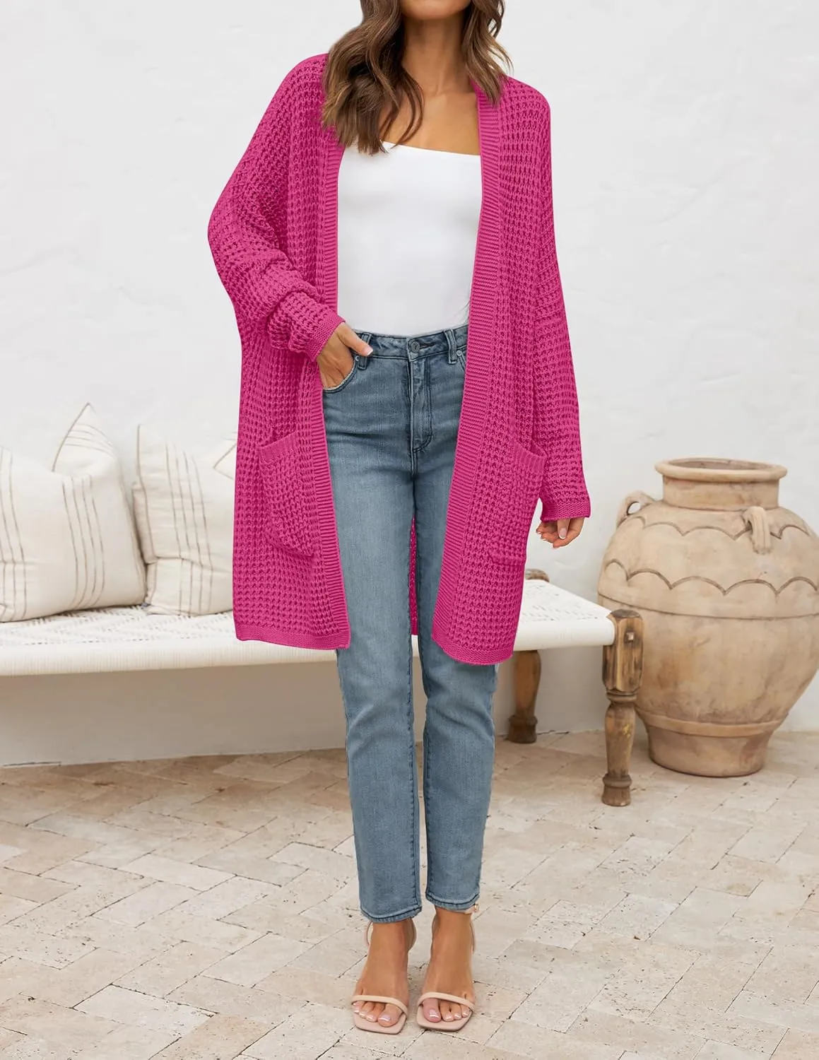 ZESICA Women's Fall Long Batwing Sleeve Open Front Chunky Knit Cardigan Sweater