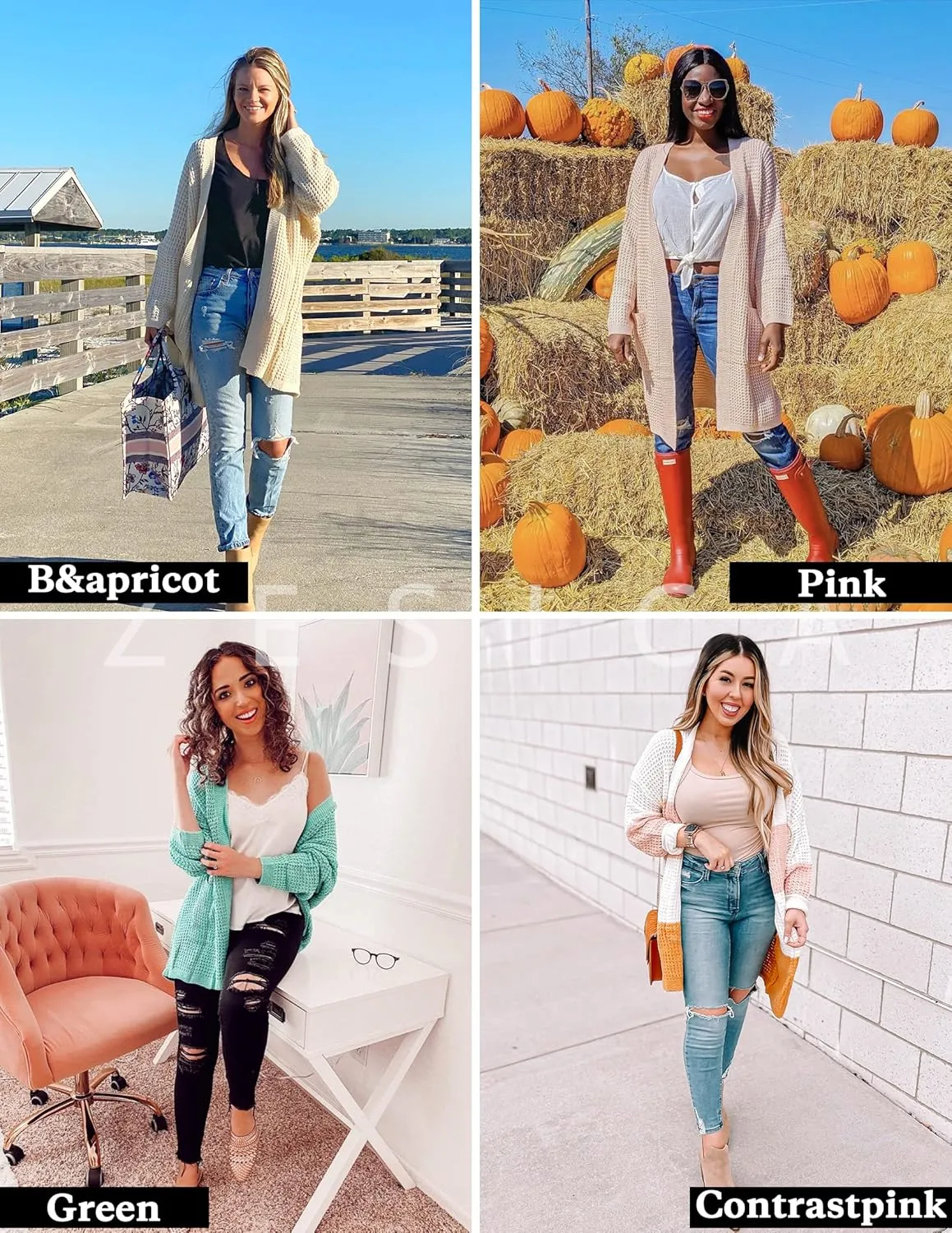ZESICA Women's Fall Long Batwing Sleeve Open Front Chunky Knit Cardigan Sweater